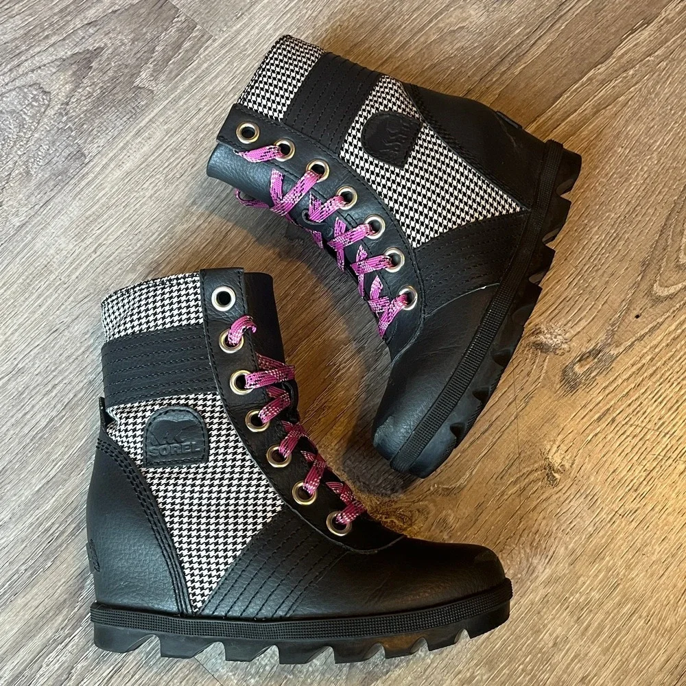 Sorel Joan of Arctic Youth Lexie‎ Wedge Boots Black Big Girls 1 UK 13 EU 32